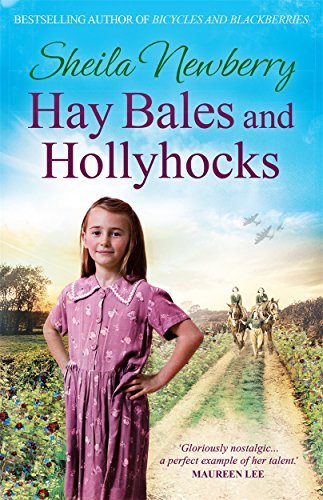 Hay bales and hollyhocks - bales,