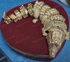 Vintage Style ARTICULATED BIG CROCODILE Matt Gold 7"HUGE BROOCH Pin Statement