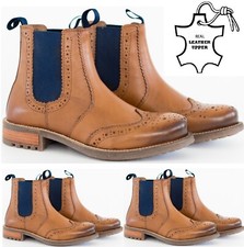 MENS ANKLE CHELSEA DEALER FLAT WORK SMART CASUAL BOOTS BROGUE ELASTIC SHOES SIZE