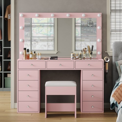 Vanity desk mirror drawers - desk,