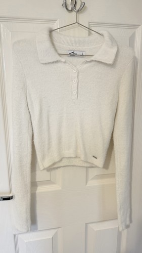 Hollister white fuzzy cropped - hollister,