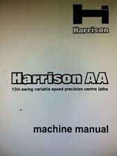 Harrison Model AA 13" Variable Speed Precision Lathe Machine Manual Copy
