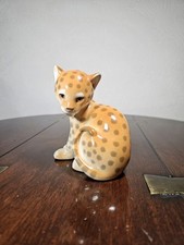Vintage Lomonosov Russian Porcelain Sitting Leopard Cat Figurine 