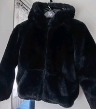 Matalan Black Faux Fur girls jacket 10 years