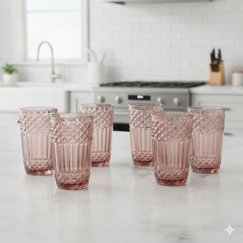 6pcs highball embossed - highball, rose
