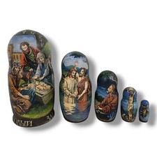 Matryoshka Nesting Dolls 5 Set Life of Jesus Christ Nativity Russian 7" SIGNED