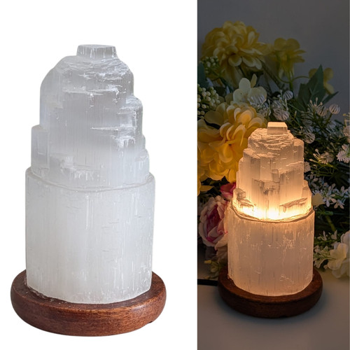 Selenite tower lamp 17cm - lamp,