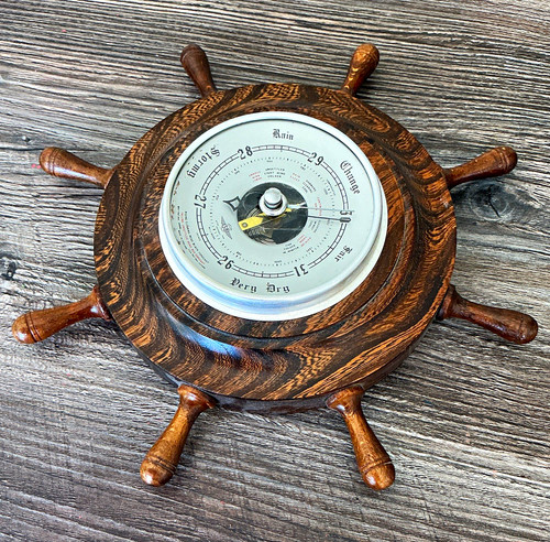 Vintage ship wheel aneroid - wheel,