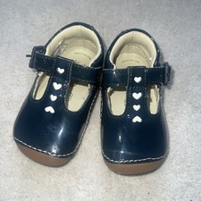 Clarks Girls Shoes Infant Tiny Beat Toddler Navy Patent Leather T-Bar UK 3G