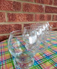 Five Vintage Clear Bulbous Glass Mugs with Handles Mulled Wine