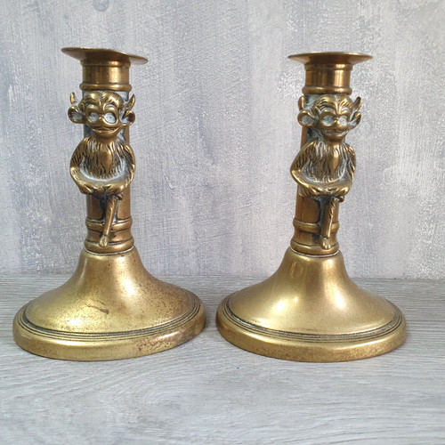 Pair antique brass lincoln - brass, imp