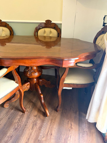 Carved dark wood oval dining - carved,
