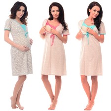 Purpless Small Hearts Spots and Plain Print Maternity & Nursing Nightdress 4044n