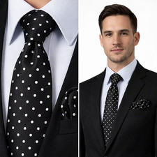 Twill Men's Tie & Hankie Black