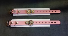 real leather PINK locking wrist ankle bdsm style restraints bondage cuffs MED