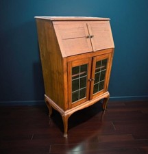 Antique Unusual Glazed Bookcase Shelves Cupboard Cabinet On Queen Anne Legs