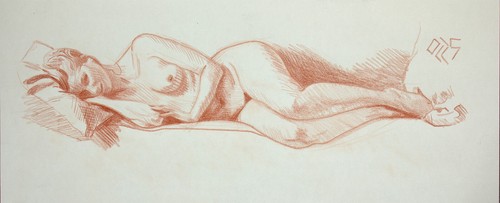 Original female red crayon on - ,
