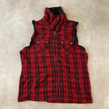 Chaps Fleece Vest Mens XL Tartan Sleeveless Checkered Jacket, Red Black