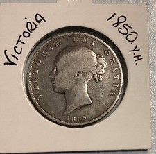1850 Victoria Y. H. Half Crown From Sellers Collection.