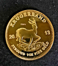 2013 Gold Plated 1oz 24K Krugerrand Coin South Africa - Beautiful example.