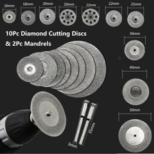 10Pc Diamond Cutting Discs Wheel 16mm-50mm Rotary Tool Saw Blade & 2Pc 3mm Shaft