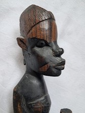 Vintage Tribal African Carved Wooden woman Figure detailed Statue 14 inches tall