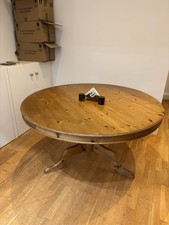 Round Solid Pine Wood Table with a Pedestal Base, Farmhouse Style