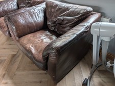Pair of used brown leather armchairs, medium/large size, super comfy