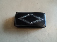 LARGE ANTIQUE PAPER MACHE MOTHER OF PEARL & SILVER INLAY SNUFF BOX 88 X48 X 27mm