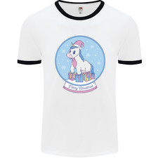 Christmas Unicorn Snow Globe Mens Ringer T-Shirt