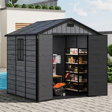 Plastic Sheds Outdoor Garden Shed 8x6, 8x4 Wood Grain Utility Tool Storage House