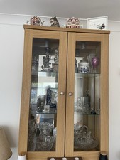 Oak Display Cabinet with Glass Doors and Shelves