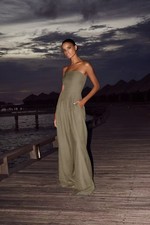 Ladies Boob Tube Stretch Jumpsuit Evening Party Wide Leg Pockets Pants Playsuits