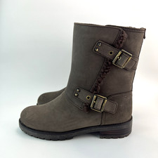 UGG Niels Womens Moto Biker Boot Brown Nubuck Sherpa Lined Zip Up UK 7.5