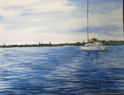Moored sailboat original - "moored",