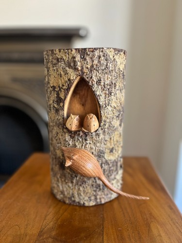 Mice woodcarving log - woodcarving, 25cm