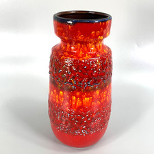 West German Fat Lava Pottery Vase Red Orange 23cm 242-22 Vintage DAMAGE REPAIRED