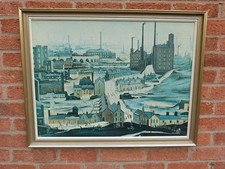 LARGE L.S. LOWRY FRAMED PRINT INDUSTRIAL LANDSCAPE VINTAGE
