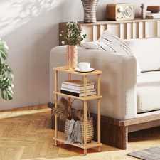 Nordic Style Bamboo Side Table for Living Room, Bedroom, Natural Wood Finish