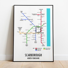 Scarborough North Yorkshire Underground Style Transport Art Map Print A3 A4