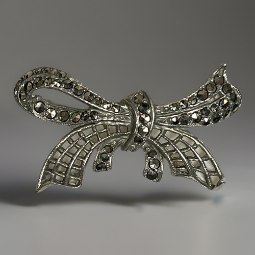 Vintage marcasite bow - bow, brooch