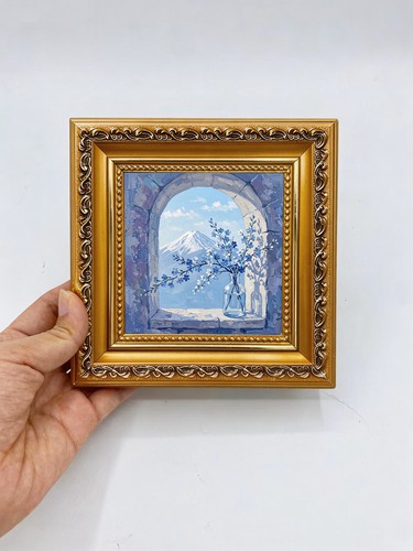 Arched stone window - arched, blue