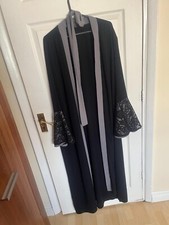Black and grey Turkish open abaya with belt 