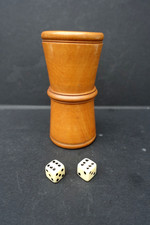 Antique Treen Dice Shaker with 2 Vintage Dice