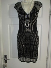 Women's MISS SELFRIDGE Embellish Sequin Bead 1920s Vibe Deco Party Dress UK 8