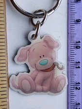 VINTAGE Old Metal Keyring Key Dog Pink Tatty Puppy ? 
