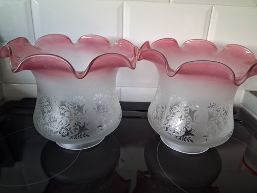 Pair vintage etched frosted - of,