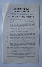 Subbuteo Assemble Floodlights 1970s Promotional Booklet Flyer Insert Instruction