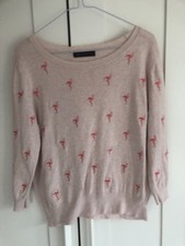 M&S Collection Ladies Pink Flamingo Jumper UK Size 14 embroidered top crew neck