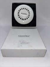 PANDORA Limited Edition White Porcelain Silver Trimmed Round Jewelry Box 4”